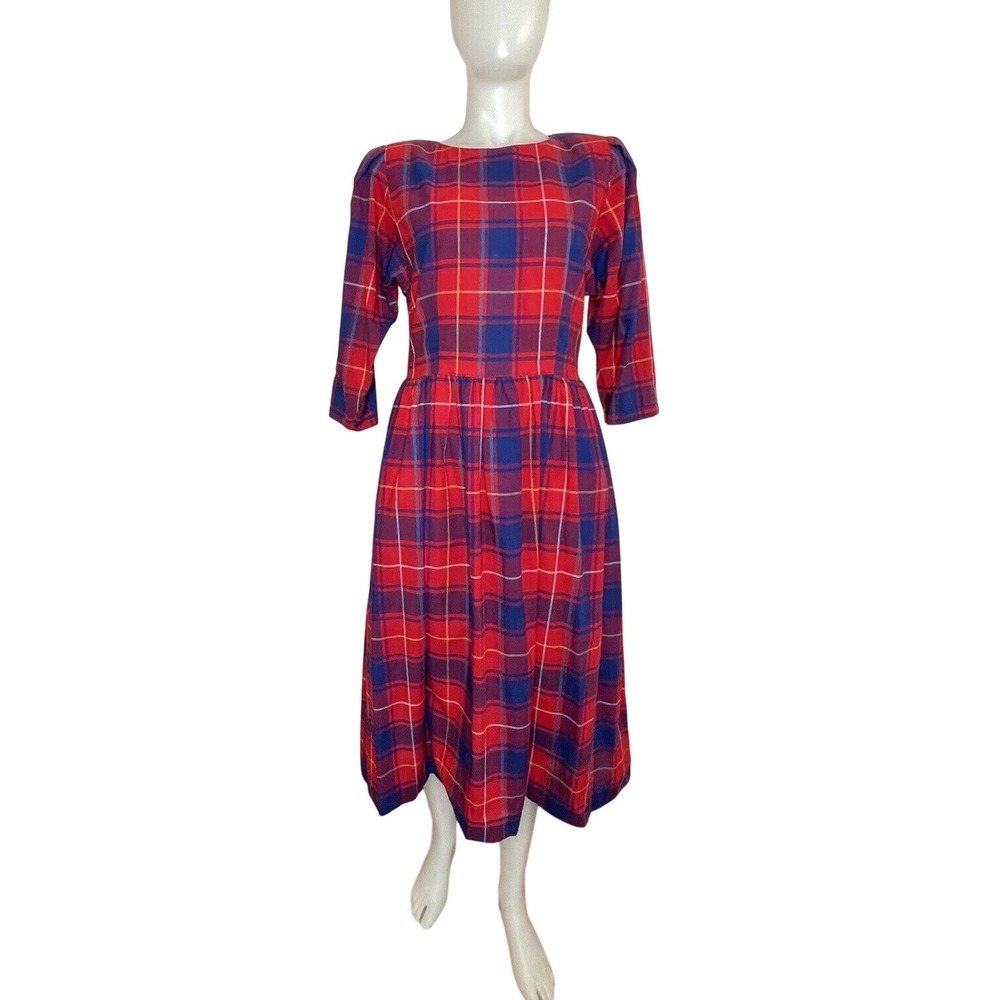 VTG LANZ ORIGINALS Plaid Dress SZ 10  Cotton Made In USA ( Missing Belt